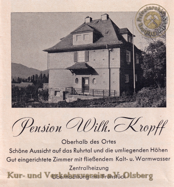 Werbeanzeige "Pension Wilhelm Kropff" 1963