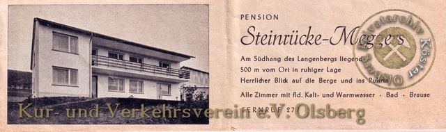 Werbeanzeige "Pension Steinrücke-Meggers" 1963