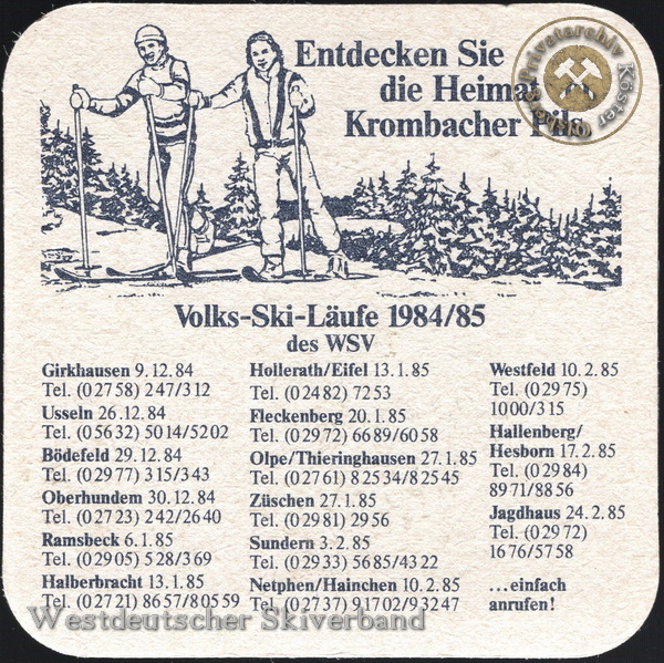 Westdeutscher Skiverband - Bierdeckel Volks-Ski-Läufe 1984/85